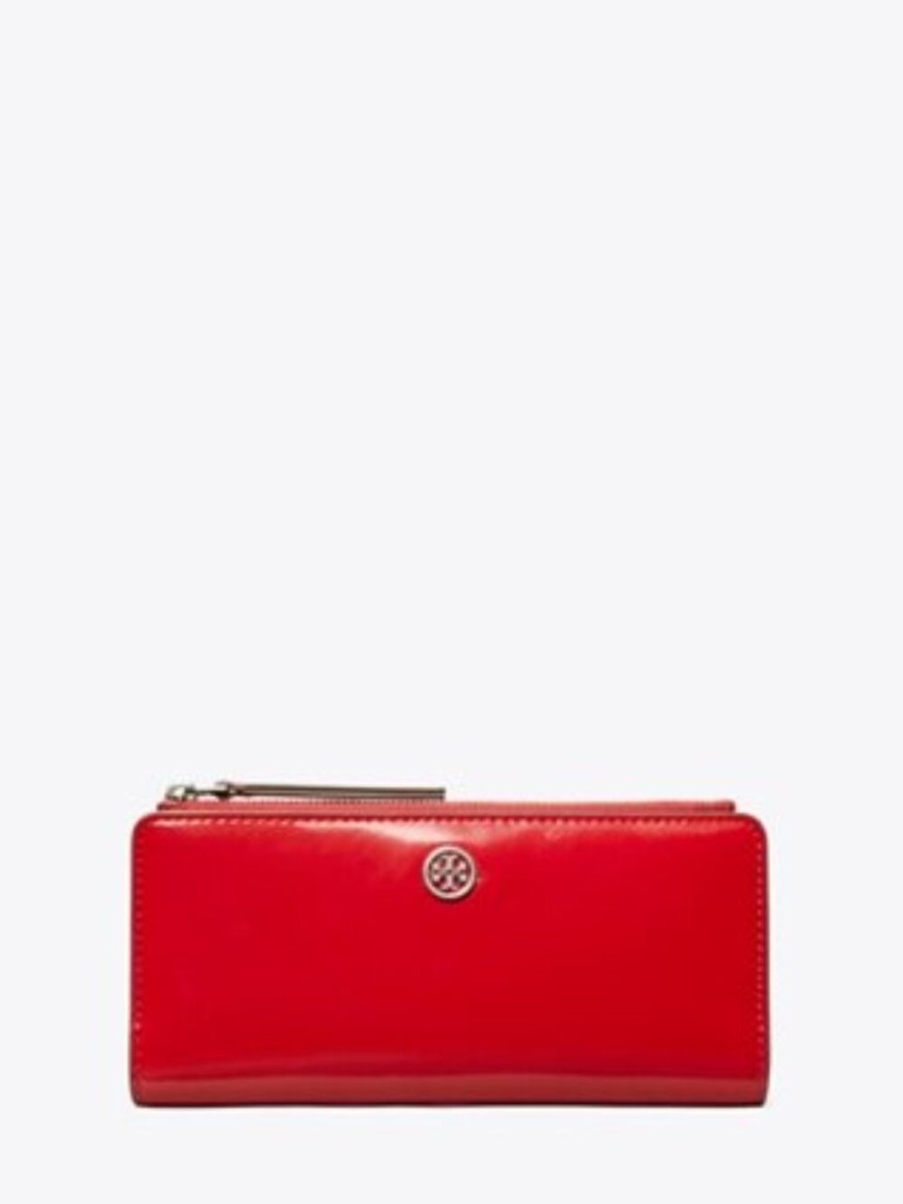 Tory Burch Robinson Spazzolato Zip Slim Wallet In Red
